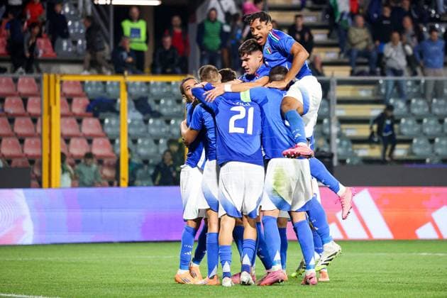 CALCIO - UEFA Campionato Europeo - Qualifying - Italy U21, U 21 vs Armenia U21 exultation of goal of Matteo Dagasso (Italy) during Qualifying - Italy U21 vs Armenia U21, UEFA European Football Championship in Cremona, Italy, October 14 2025 Cremona Italy  Copyright: xIPAxSport ABACAx