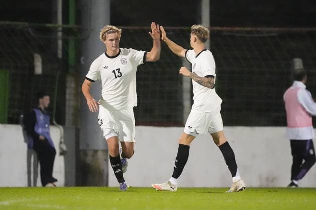 Goal celebration at 1 1 Belfast 14 10 2025 Northern Ireland v Germany U21, European Championship qualifier, The Oval
