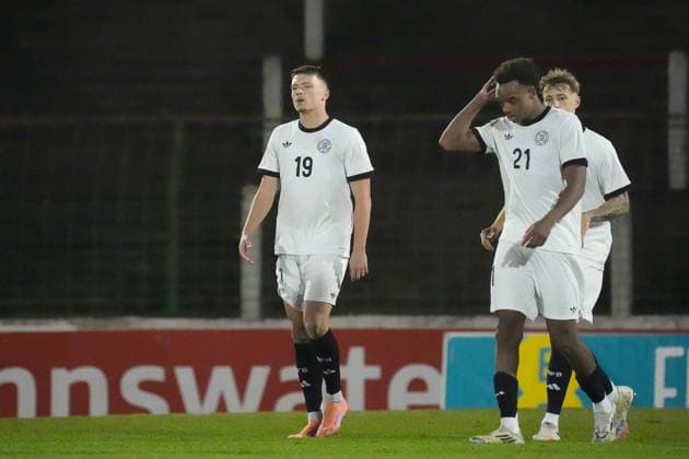 celebrate the goal, goal celebration for 1 2 Dzenan Pejcinovic Germany U21, 19 relieved Belfast 14 10 2025 Northern Ireland vs Germany U21, European Championship Qualification, The Oval