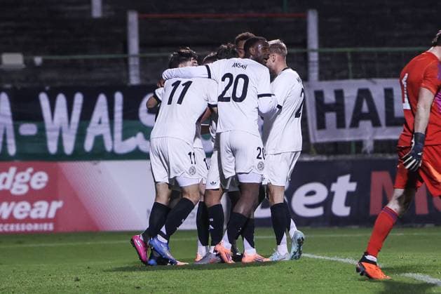 Sport, Football, U21 European Championship Qualification Group F 5 Matchday Northern Ireland U21 Germany U21 14 10 2025, The Oval Goal celebration Germany after the goal to 2 1 by Dzenan Pejcinovic Germany, 19 by a penalty Belfast The Oval Northern Ireland