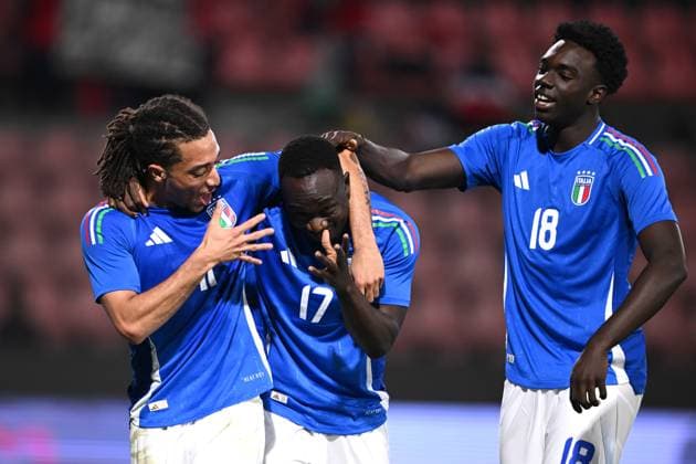 Cm Cremona 14 10 2025 - qualificazione Europeo 2027 U21, U 21 Italia-Armenia foto Cristiano Mazzi Image nella foto: esultanza gol Seydou Fini 