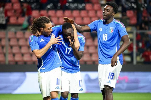 CALCIO - UEFA Campionato Europeo - Qualifying - Italy U21, U 21 vs Armenia U21 exultation after the goal of Jeff Ekhator during Qualifying - Italy U21 vs Armenia U21, UEFA European Football Championship in Cremona, Italy, October 14 2025 Cremona Italy  Copyright: xIPAxSport ABACAx