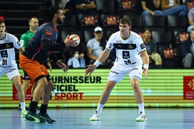 HANDBALL : Montpellier HB vs. THW Kiel - EHF - 14 10 2025 Lukas LAUBE (THW K) lors du match Montpellier HB vs. THW Kiel de la compÃ tition EHF a l™Arena Sud de France, le 14 octobre 2025. MontpellierFrance  Copyright: xValentinaxClaretx