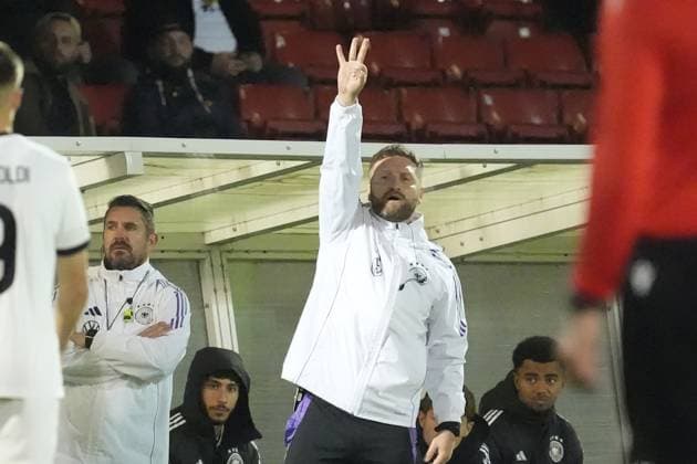 Co-coach Shkodran Mustafi Germany gives instructions Belfast 14 10 2025 Northern Ireland v Germany U21, European Championship Qualifiers, The Oval