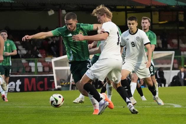 Tom Rothe Germany U21, 13 v Tony Fogarty Northern Ireland, Northern Ireland, 2 Belfast 14 10 2025 Northern Ireland v Germany U21, European Championship Qualifier, The Oval