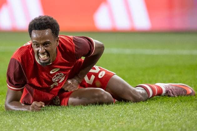 Ali Ahmed of Canada reacts during a friendly match between Colombia and Canada at Red Bull Arena in New Jersey, United States, 14 October 2025. International Friendly, Länderspiel, Nationalmannschaft Colombia vs Canada !ACHTUNG: NUR REDAKTIONELLE NUTZUNG!  Copyright: xÁngelxColmenaresx AMDEP6464 20251015-55018225433_1