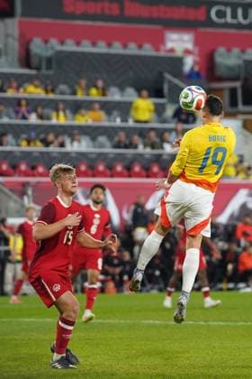October 14, 2025, Harrison, New Jersey, United States: Rafael Santos Borro 19 of Colombia heading the ball to score during the International Friendly, Länderspiel, Nationalmannschaft match between Canada and Colombia at Sports Illustrated Stadium on October 14, 2025 in Harrison, Nueva Jersey. Harrison United States - ZUMAe321 20251014_zsa_e321_098 Copyright: xLeonardoxRamirezx