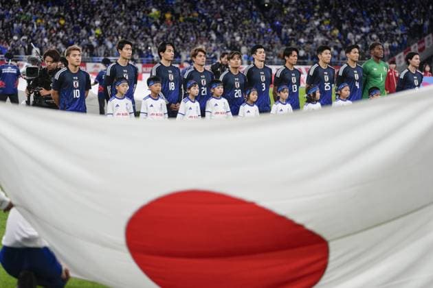 Football: Friendly between Japan and Brazil Japan players pose for a team photo ahead of an international football friendly against Brazil at Ajinomoto Stadium in Chofu, Tokyo, on Oct. 14, 2025.  A14AA0004942017P
