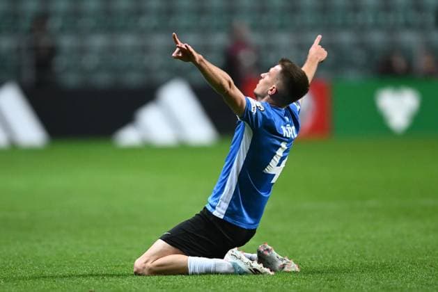 (251015) -- TALLINN, Oct. 15, 2025 -- Mattias Kait of Estonia celebrates a goal during the FIFA World Cup, WM, Weltmeisterschaft, Fussball 2026 European Qualifiers Group I match between Moldova and Estonia in Tallinn, Estonia, Oct. 14, 2025. (Photo by Xinhua) (SP)ESTONIA-TALLINN-FOOTBALL-FIFA WORLD CUP-EUROPEAN QUALIFIERS-ESTONIA VS MOLDOVA SergeixStepanov 