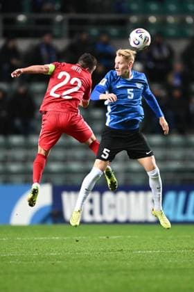 (251015) -- TALLINN, Oct. 15, 2025 -- Vadim Rata (L) of Moldova and Rocco Robert Shein of Estonia vie for a header during the FIFA World Cup, WM, Weltmeisterschaft, Fussball 2026 European Qualifiers Group I match between Moldova and Estonia in Tallinn, Estonia, Oct. 14, 2025. (Photo by Xinhua) (SP)ESTONIA-TALLINN-FOOTBALL-FIFA WORLD CUP-EUROPEAN QUALIFIERS-ESTONIA VS MOLDOVA SergeixStepanov 