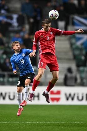 (251015) -- TALLINN, Oct. 15, 2025 -- Ioan Yakovlev (L) of Estonia vies for a header with Mihail Stefan of Moldova during the FIFA World Cup, WM, Weltmeisterschaft, Fussball 2026 European Qualifiers Group I match between Moldova and Estonia in Tallinn, Estonia, Oct. 14, 2025. (Photo by Xinhua) (SP)ESTONIA-TALLINN-FOOTBALL-FIFA WORLD CUP-EUROPEAN QUALIFIERS-ESTONIA VS MOLDOVA SergeixStepanov 