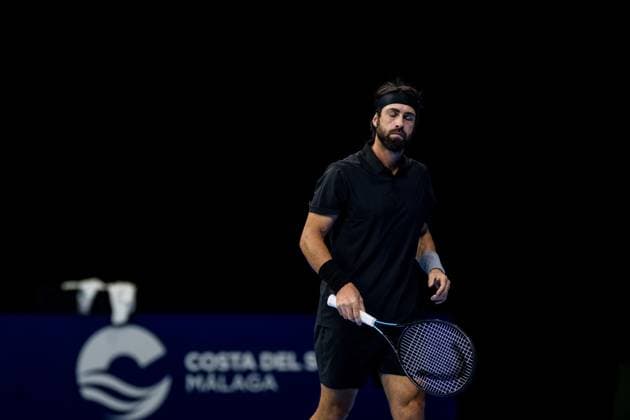 Georgia s Nikoloz Basilashvili pictured in action during the European Open ATP, Tennis Herren tennis tournament in Brussels, on Wednesday 15 October 2025. This year s edition of the tournament is taking place from 12 to 19 October 2025. JASPERxJACOBS  x136855907x