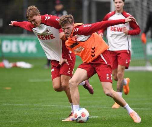 15 10 2025, xophax, Soccer 1 Bundesliga Season 2025 2026 1 FC Köln Training Timo Hübers , left and Marius Bülter , right Leverkusen