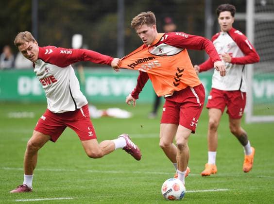 15 10 2025, xophax, Soccer 1 Bundesliga Season 2025 2026 1 FC Köln Training Timo Hübers , left and Marius Bülter , right Leverkusen