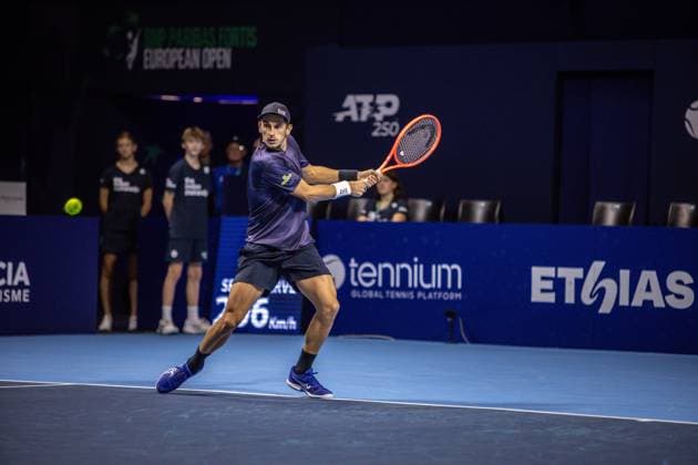 Italian Matteo Arnaldi pictured in action during the European Open ATP, Tennis Herren tennis tournament in Brussels, on Wednesday 15 October 2025. This year s edition of the tournament is taking place from 12 to 19 October 2025. ZENOxDRUYTS  x136874056x