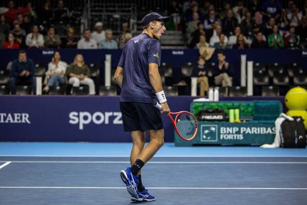 Italian Matteo Arnaldi pictured in action during the European Open ATP, Tennis Herren tennis tournament in Brussels, on Wednesday 15 October 2025. This year s edition of the tournament is taking place from 12 to 19 October 2025. ZENOxDRUYTS  x136874062x