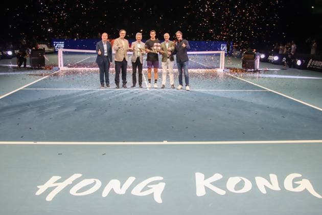 UTS Hong Kong 2025 Day 2 Francisco Cerundolo takes photo with guests after winning final match at Kai Tak Arena, Kai Tak Sports Park on October 15, 2025 in Hong Kong. (Photo by Gordon Choi TMHK via Nexpher Images)
