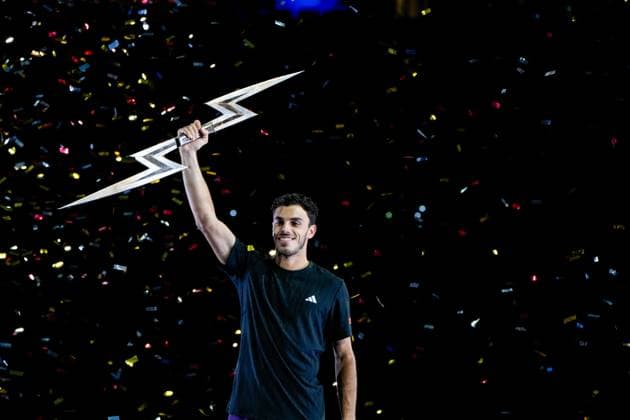UTS Hong Kong 2025 Day 2 Argentine Tennis Player Francisco Cerundolo receiving his trophy after winning the UTS Hong Kong on October 15, 2025 in Hong Kong. (Photo by Vernon Yuen Nexpher Images)