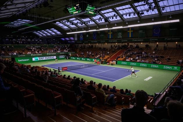 251015 General view if Center court as Sebastian Korda of USA competes in a men s singles tennis match during day 5 of the ATP 250 Nordic Open on October 15, 2025 in Stockholm Photo Jesper Zerman BILDBYRAN kod JZ JZ0628 tennis nordic open day 5 bbeng arena kungliga tennishallen  Copyright: JESPERxZERMAN BB251015JZ004