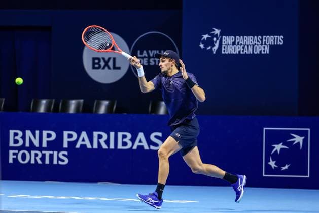 Italian Matteo Arnaldi pictured in action during the European Open ATP, Tennis Herren tennis tournament in Brussels, on Wednesday 15 October 2025. This year s edition of the tournament is taking place from 12 to 19 October 2025. DAVIDxPINTENS  x136881234x