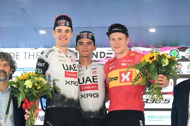 15-10-2025 Giro Del Veneto; 2025, Uae Team Emirates - Xrg; 2025, Uno X Mobility; Del Toro Romero, Isaac; Sivakov, Pavel; Abrahamsen, Jonas; Verona; 