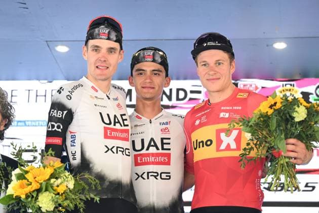 15-10-2025 Giro Del Veneto; 2025, Uae Team Emirates - Xrg; 2025, Uno X Mobility; Del Toro Romero, Isaac; Sivakov, Pavel; Abrahamsen, Jonas; Verona; 