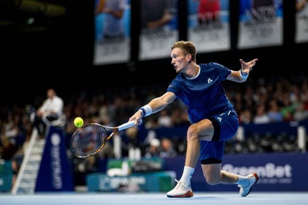 Czech Jiri Lehecka pictured in action during the European Open ATP, Tennis Herren tennis tournament in Brussels, on Wednesday 15 October 2025. This year s edition of the tournament is taking place from 12 to 19 October 2025. JASPERxJACOBS  x136885360x