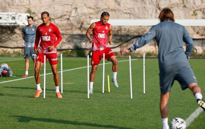La Turbie, France October 14, 2025 AS Monaco Football Club team training Session at the Headquarter with german Paris Josua Brunner Mandoga Media Germany AS Monaco Football Club team training at the Headquarter