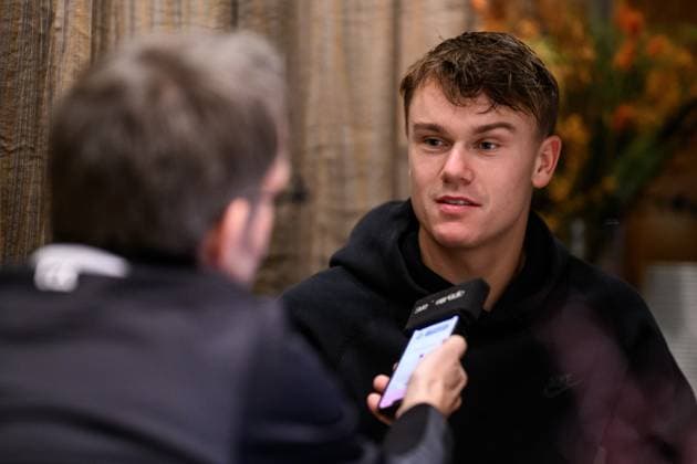 251015 Holger Rune of Denmark speaks to media during day 5 of the ATP 250 Nordic Open on October 15, 2025 in Stockholm Photo Jesper Zerman BILDBYRAN kod JZ JZ0628 tennis nordic open day 5 bbeng  Copyright: JESPERxZERMAN BB251015JZ007