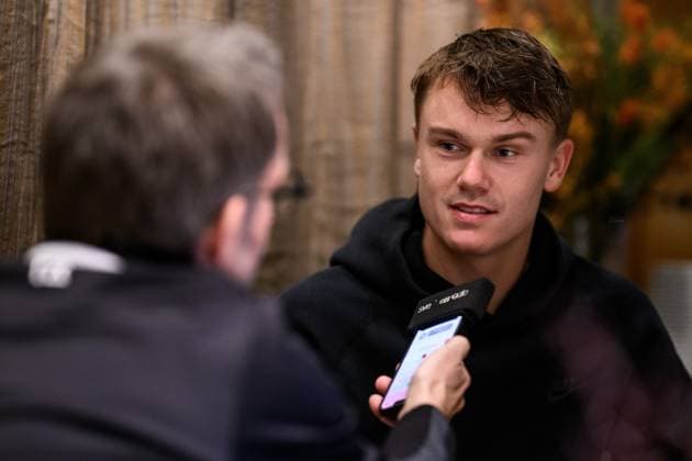 251015 Holger Rune of Denmark speaks to media during day 5 of the ATP 250 Nordic Open on October 15, 2025 in Stockholm Photo Jesper Zerman BILDBYRAN kod JZ JZ0628 tennis nordic open day 5 bbeng  Copyright: JESPERxZERMAN BB251015JZ008