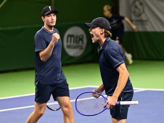 STOCKHOLM, SWEDEN 20251015 Erik Grevelius and Adam Heinonen in their doubles match against Simone Bolelli and Andrea Vavassori, Italy, during the tennis tournament BNP Paribas Nordic Open in the Royal Tennis Hall STOCKHOLM SWEDEN x10030x  Copyright: xJonasxEkströmer TTx TENNIS NORDIC OPEN