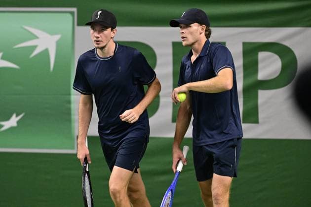 STOCKHOLM, SWEDEN 20251015 Erik Grevelius and Adam Heinonen, Sweden in the match against Simone Bolelli and Andrea Vavassori during the tennis tournament BNP Paribas Nordic Open in the Royal Tennis Hall STOCKHOLM SWEDEN x10030x  Copyright: xJonasxEkströmer TTx TENNIS NORDIC OPEN