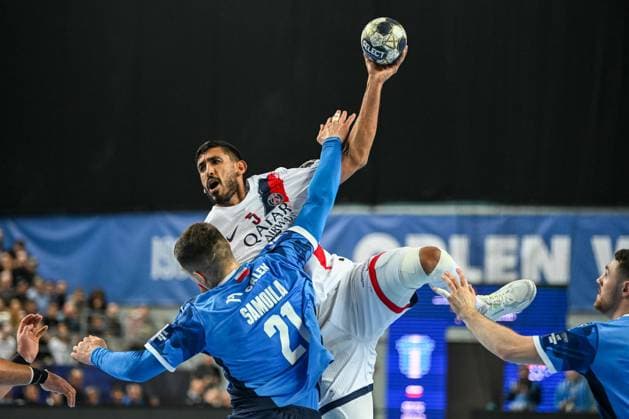 PLOCK 15.10.2025 MECZ 5. KOLEJKA LIGA MISTRZOW PILKA RECZNA MEZCZYZN SEZON 2025 2026 ORLEN WISLA PLOCK - PSG --- MENS HALDBALL EHF CHAMPIONS LEAGUE SEASON 2025 2026 MATCH: SPR WISLA PLOCK - PARIS SAINT-GERMAIN KIRYL SAMOILA YAHIA KHALED FATHY OMAR FOT. JACEK PRONDZYNSKI FOTOPYK NEWSPIX.PL --- newspix.pl 