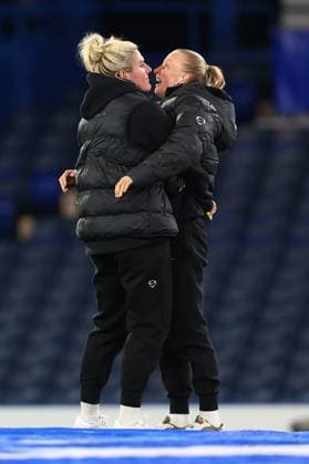 London, England, 15th October 2025. Millie Bright (L) and Aggie Beever-Jones of Chelsea ahead of the Chelsea Women vs Paris FC UEFA Womens Champions League match at Stamford Bridge, London. Picture credit should read: Paul Terry Sportimage EDITORIAL USE ONLY. No use with unauthorised audio, video, data, fixture lists, club league logos or live services. Online in-match use limited to 120 images, no video emulation. No use in betting, games or single club league player publications. SPI_001_PT_Chelsea_W_Paris_W SPI-4216-0001