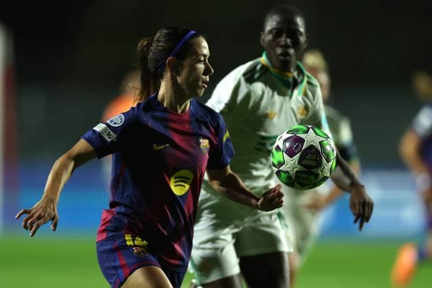 CALCIO - Champions League Women - AS Roma vs FC Barcelona, Barca Rme, Italy October 15, 2025: Aitana Bonmati of Barcellona, Shukurat Oladipo of Roma seen in action during the 2025 26 UEFA Women s Champions League - Matchday 2 - between AS Roma vs FC Barcellona at Tre Fontane Stadium in Rome Rome Italy  Copyright: xIPAxSport ABACAx