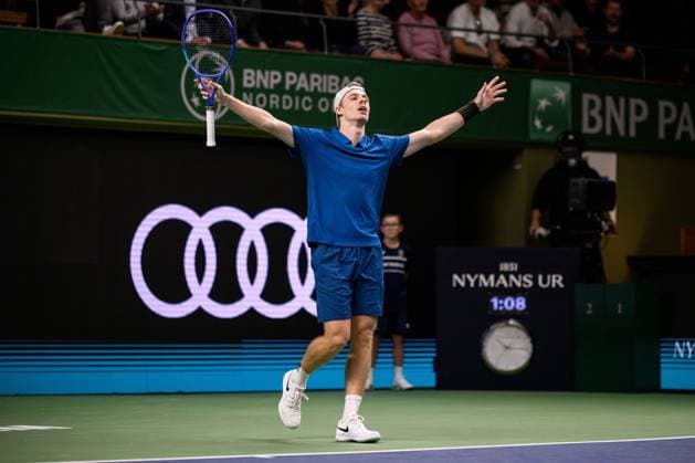 251015 Denis Shapovalov of Canada celebrates as he competes in a men s singles tennis match during day 5 of the ATP 250 Nordic Open on October 15, 2025 in Stockholm Photo Jesper Zerman BILDBYRAN kod JZ JZ0628 tennis tennis nordic open day 5 bbeng jubel celebrates  Copyright: JESPERxZERMAN BB251015JZ047