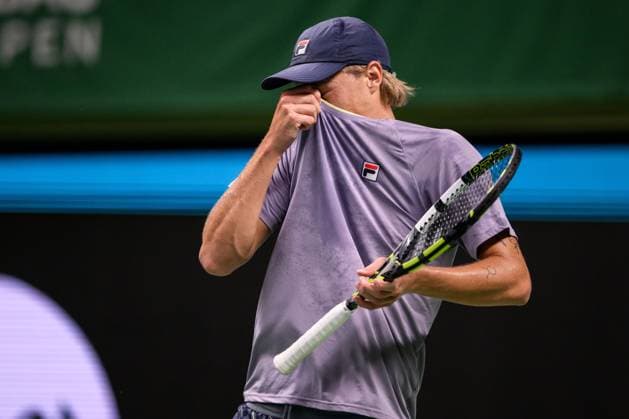 251015 Leo Borg of Sweden looks dejected as he competes in a men s singles tennis match during day 5 of the ATP 250 Nordic Open on October 15, 2025 in Stockholm Photo Jesper Zerman BILDBYRAN kod JZ JZ0628 tennis tennis nordic open day 5 bbeng depp sverige sweden  Copyright: JESPERxZERMAN BB251015JZ048