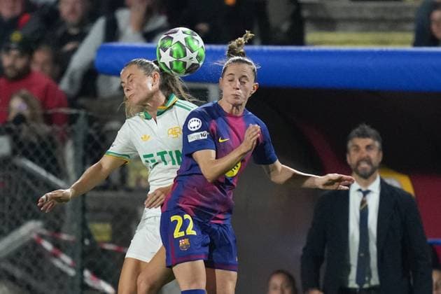 AS Roma s Emilie Haavi FC Barcellona s Ona Batlle during the Uefa Women™s Champions League soccer match between Roma and Fc Barcellona at the Rome s Tre Fontane stadium, Italy - Wednesday October 15, 2025 - Soccer ( Photo by Alfredo Falcone LaPresse )  Copyright: xAlfredoxFalcone LaPressex
