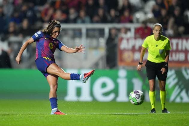 FC Barcellona s Kika Nazareth gol during the Uefa Women™s Champions League soccer match between Roma and Fc Barcellona at the Rome s Tre Fontane stadium, Italy - Wednesday October 15, 2025 - Soccer ( Photo by Alfredo Falcone LaPresse )  Copyright: xAlfredoxFalcone LaPressex