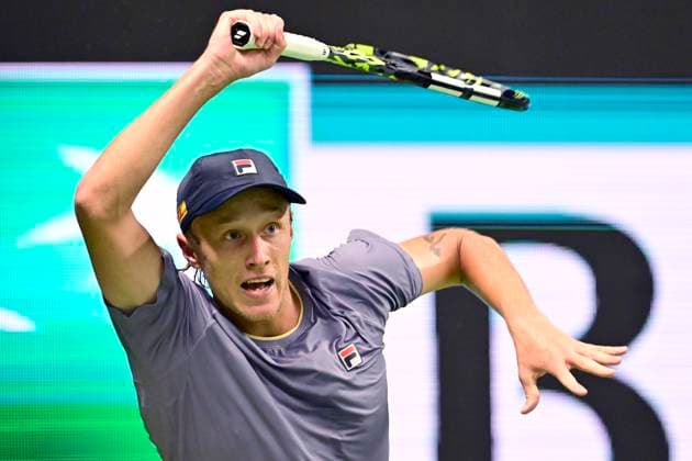 STOCKHOLM, SWEDEN 20251015 Leo Borg, Sweden, in his match against Denis Shapovalov, Canada, during the BNP Paribas Nordic Open tennis tournament at the Royal Tennis Hall STOCKHOLM SWEDEN x10030x  Copyright: xJonasxEkströmer TTx TENNIS NORDIC OPEN