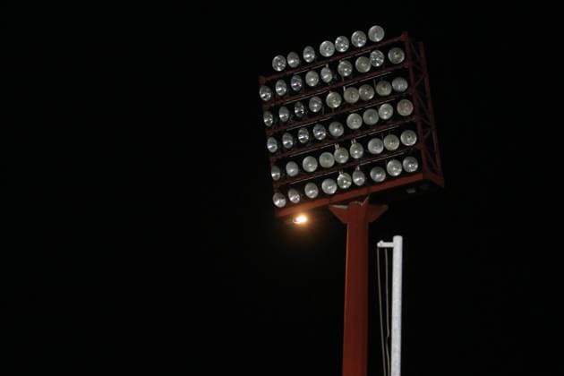 Krefeld, Germany 15 October 2025 Niederrheinpokal 1 8 Final 2025 2026 KFC Uerdingen vs MSV Duisburg In the picture Power failure, one floodlight mast remains dark Schauinsland Reisen Arena Nordrhein Westfalen Copyright: xFotostandx xVanxderxVeldenx