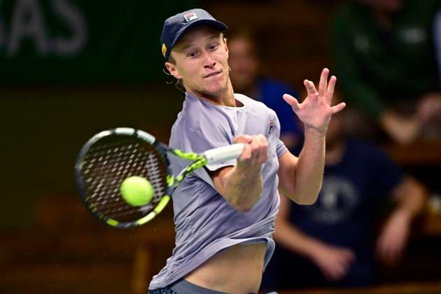 STOCKHOLM, SWEDEN 20251015 Leo Borg, Sweden , in his match against Denis Shapovalov, Canada, during the BNP Paribas Nordic Open tennis tournament at the Kungliga tennishallen STOCKHOLM SWEDEN x10030x  Copyright: xJonasxEkströmer TTx TENNIS NORDIC OPEN