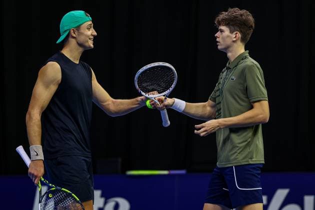 Belgian Alexander Blockx and Belgian Tibo Colson pictured during the European Open ATP, Tennis Herren tennis tournament in Brussels, on Thursday 16 October 2025. This year s edition of the tournament is taking place from 12 to 19 October 2025. DAVIDxPINTENS  x136969841x