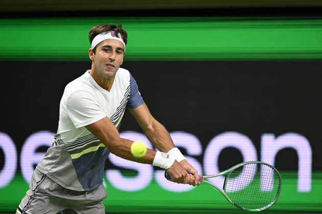 STOCKHOLM, SWEDEN 20251016 Miomir Kecmanovic, Serbia, in his match against Tomas Martin Etcheverry, Argentina, in the BNP Paribas Nordic Open tennis tournament at the Royal Tennis Hall STOCKHOLM SWEDEN x10040x  Copyright: xAndersxWiklund TTx TENNIS NORDIC OPEN