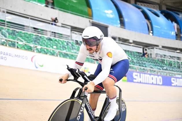 2025 UCI Para-Cycling Track World Championships Picture by Simon Wilkinson SWpix.com - 16 10 2025 - Cycling - 2025 UCI Para-Cycling Track World Championships - Rio Olympic Velodrome, Rio de Janeiro, Brazil - MC5 1 Km Time Trial Qualifying - Blaine Hunt (Great Britain) Copyright: x xSWpix.comx(t axPhotographyxHubxLtd)xSimonxWilkinson SWpix.comx SWP-3030-9491
