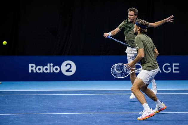 French Edouard Roger-Vasselin and Monaco s Hugo Nys pictured in action during the European Open ATP, Tennis Herren tennis tournament in Brussels, on Thursday 16 October 2025. This year s edition of the tournament is taking place from 12 to 19 October 2025. JASPERxJACOBS  x136975368x