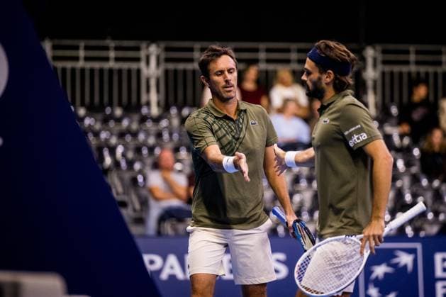 French Edouard Roger-Vasselin and Monaco s Hugo Nys pictured in action during the European Open ATP, Tennis Herren tennis tournament in Brussels, on Thursday 16 October 2025. This year s edition of the tournament is taking place from 12 to 19 October 2025. JASPERxJACOBS  x136975431x