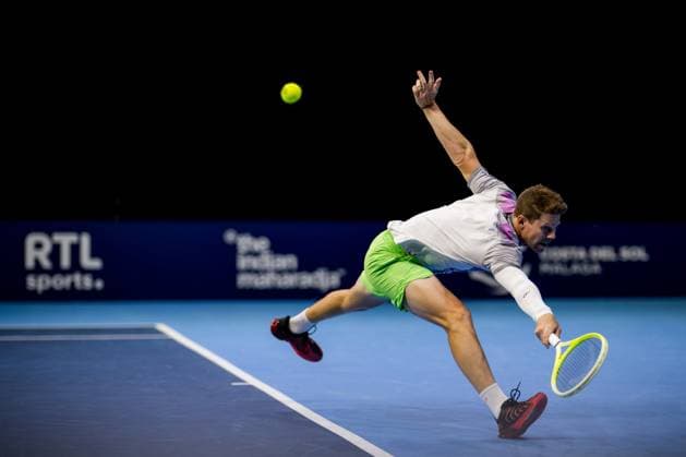 Uruguayan Ariel Behar pictured in action during the European Open ATP, Tennis Herren tennis tournament in Brussels, on Thursday 16 October 2025. This year s edition of the tournament is taking place from 12 to 19 October 2025. JASPERxJACOBS  x136975512x