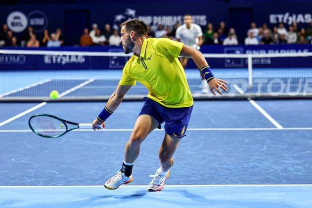 Bosnian Damir Dzumhur pictured in action during the European Open ATP, Tennis Herren tennis tournament in Brussels, on Thursday 16 October 2025. This year s edition of the tournament is taking place from 12 to 19 October 2025. DAVIDxPINTENS  x136982270x
