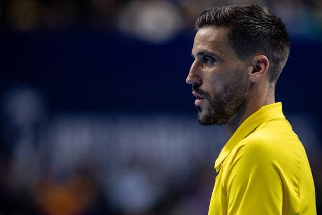Bosnian Damir Dzumhur pictured during the European Open ATP, Tennis Herren tennis tournament in Brussels, on Thursday 16 October 2025. This year s edition of the tournament is taking place from 12 to 19 October 2025. DAVIDxPINTENS  x136982516x